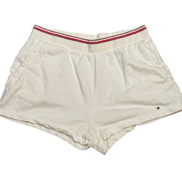 Tommy Hilfiger White Sport Cotton Running
Shorts Women's M Red Stripe Waistband - Picture 1 of 7